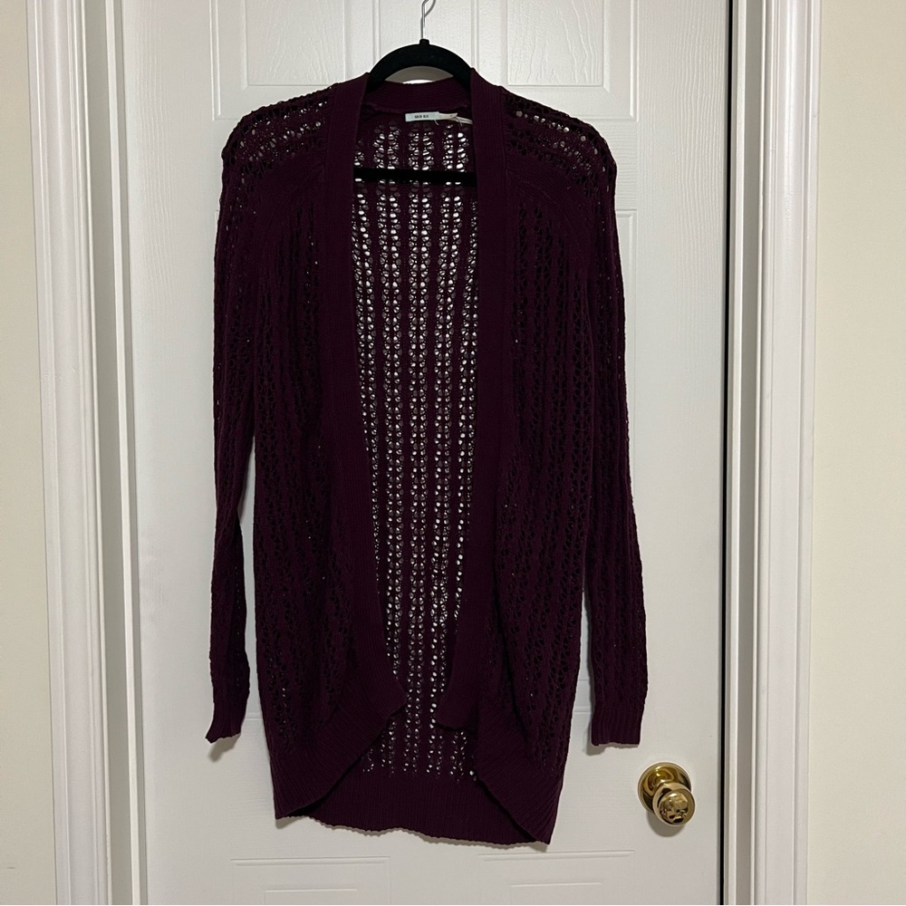 Kimchi Blue Deep Burgundy Open-Knit Cardigan